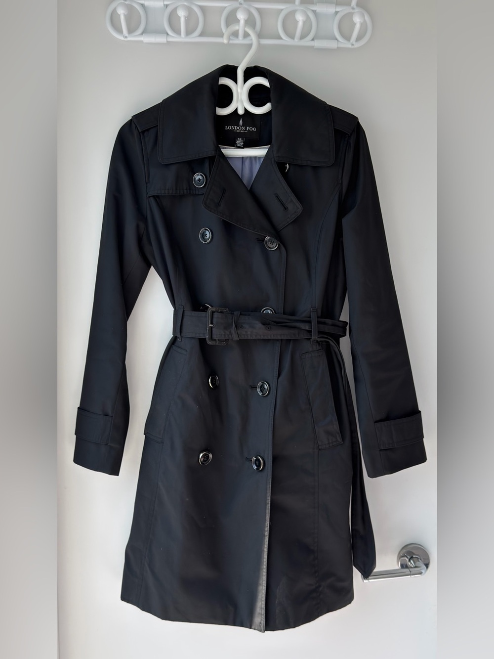 London Fog Black Double-Breasted Trench with Belt